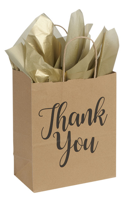 Medium (Cub) - "Thank You" Kraft Paper Shopping Bags - Case of 100zoom