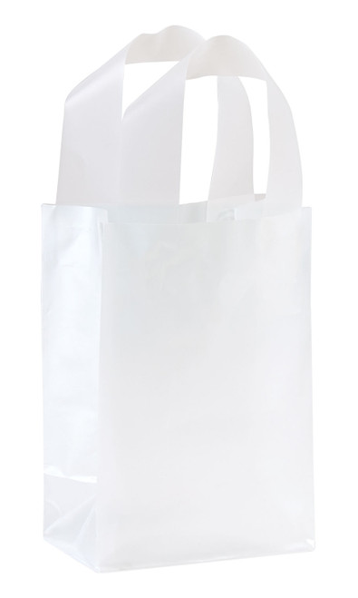 Small Clear Frosted Plastic Shopping Bags - Case of 100zoom