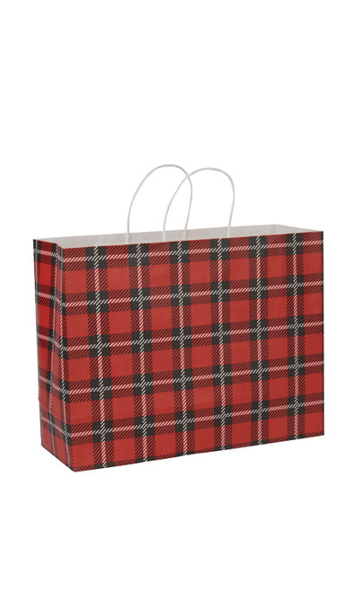 Large (Vogue) - Holiday Red Plaid Paper Shopping Bags - Case of 100zoom