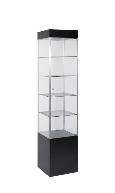 Square Black Metal Framed Tower Display Case with Lightzoom