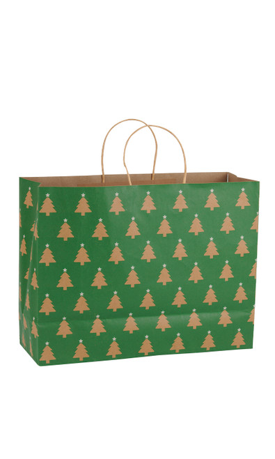 Large (Vogue) - Green Christmas Tree Paper Shopping Bags - Case of 100zoom
